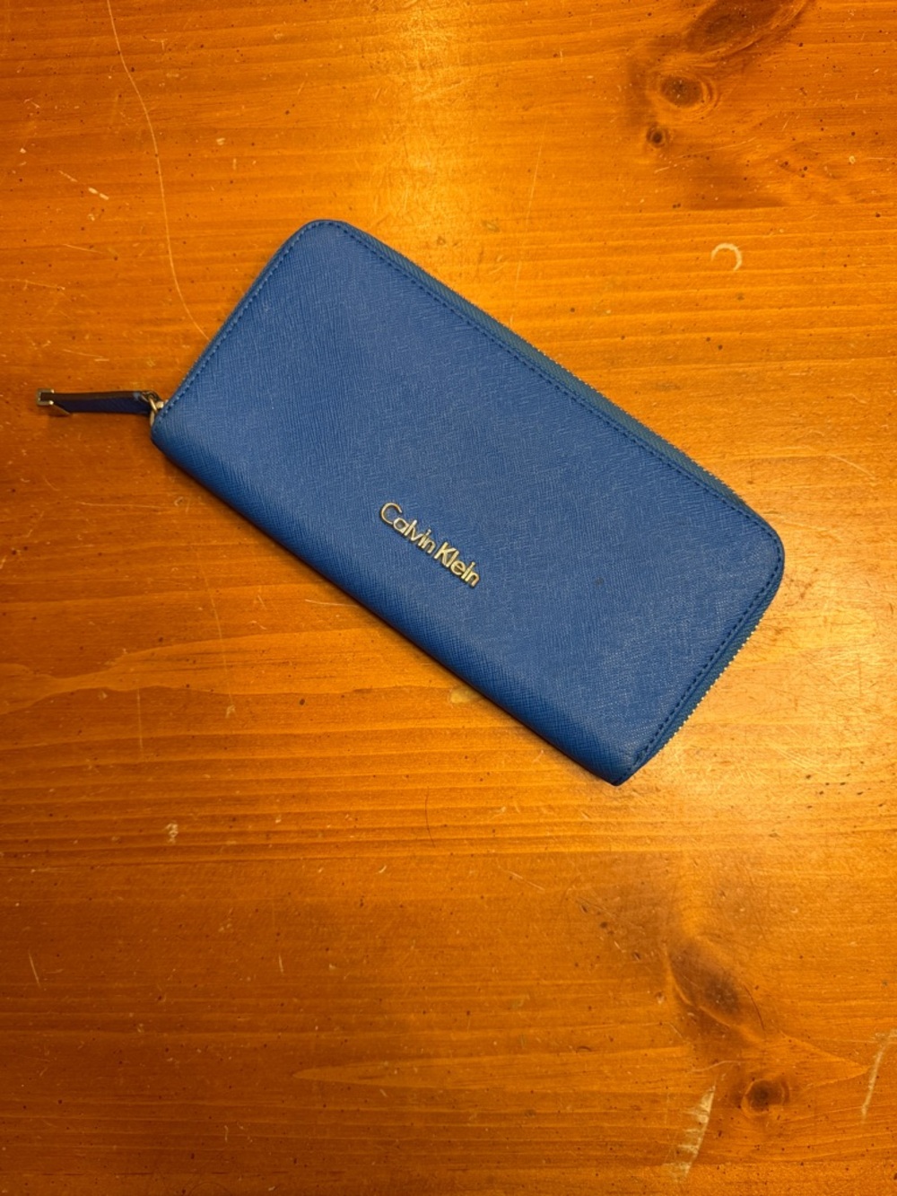 Calvin Klein Blue Zip-Around Leather Wallet